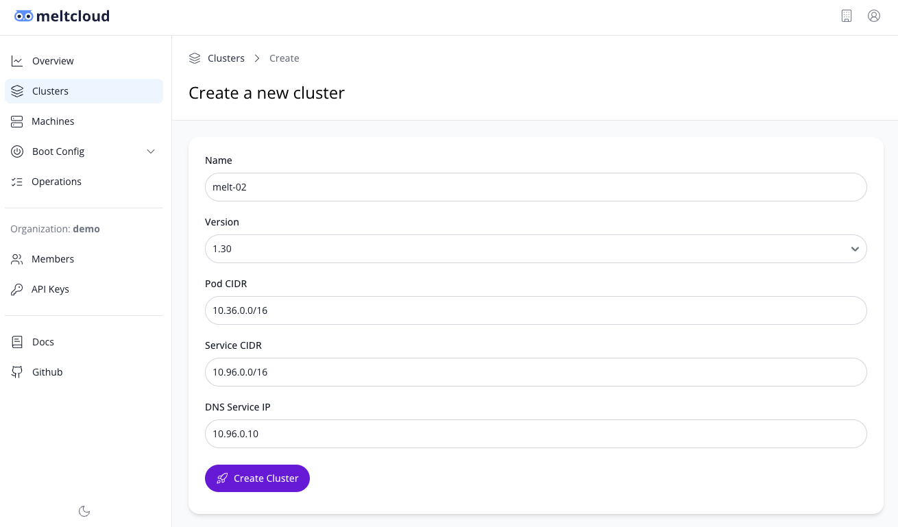 Create Cluster Form